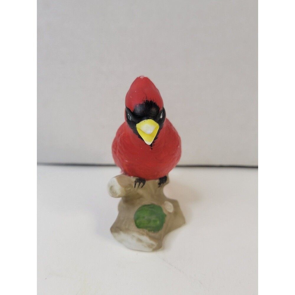 Vintage Red Cardinal Bird Figurine on Tree Branch Ceramic Porcelain 3.5"